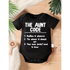 Cute Baby Bodysuit With The Aunt Code Bedtime Is Whenever The Answer Is Always Yes Your Mom Doesn't Need To Know Print Soft Versatile Round Neck Button Detail Regular Fit All Seasons Knitted Fabric Onesie