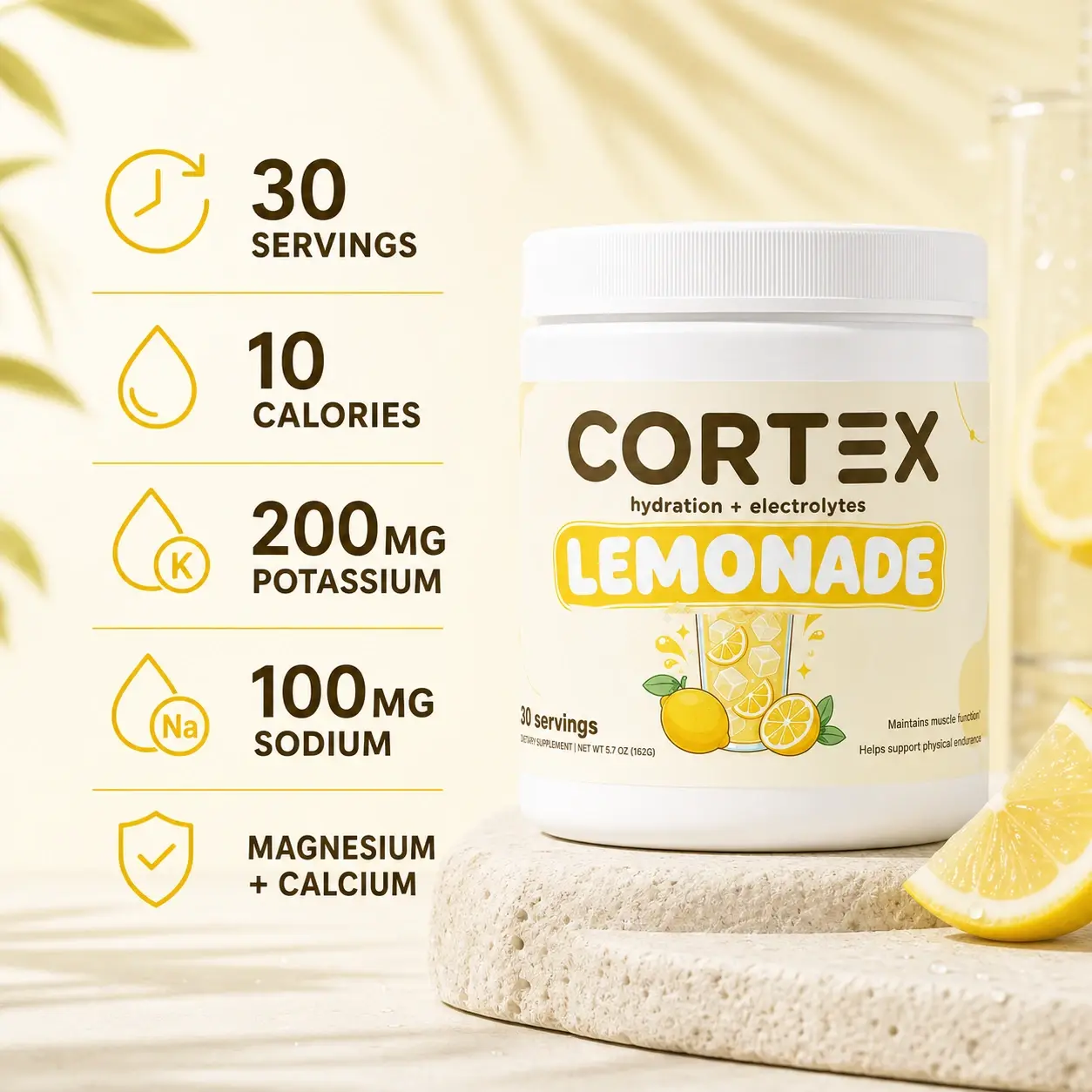 CORTEX Hydration Electrolyte Powder - Lemonade, 30 Servings