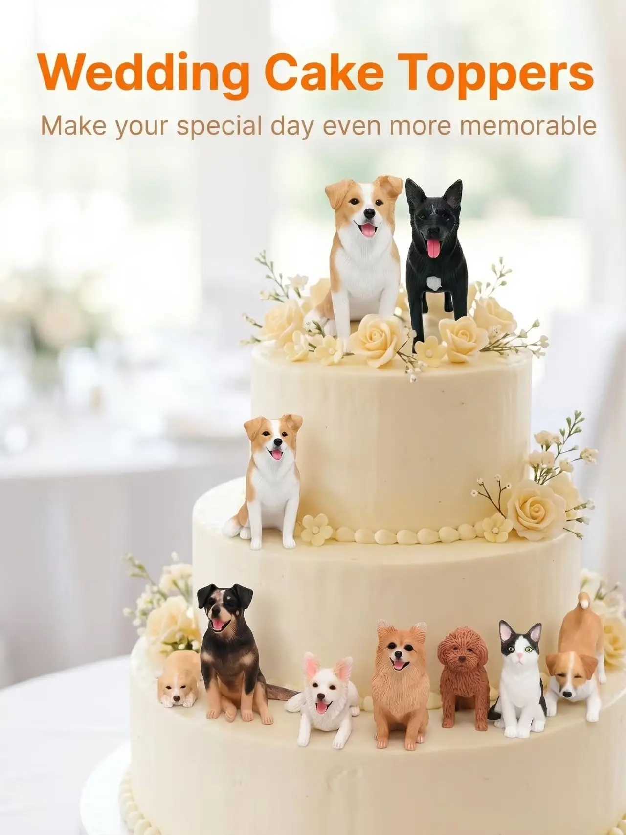 Personalized custom dog wedding cake topper , pet cake topper，Pets Birthday，cat cake topper , Anniversary pet，dog Figurines，Dogs birthday