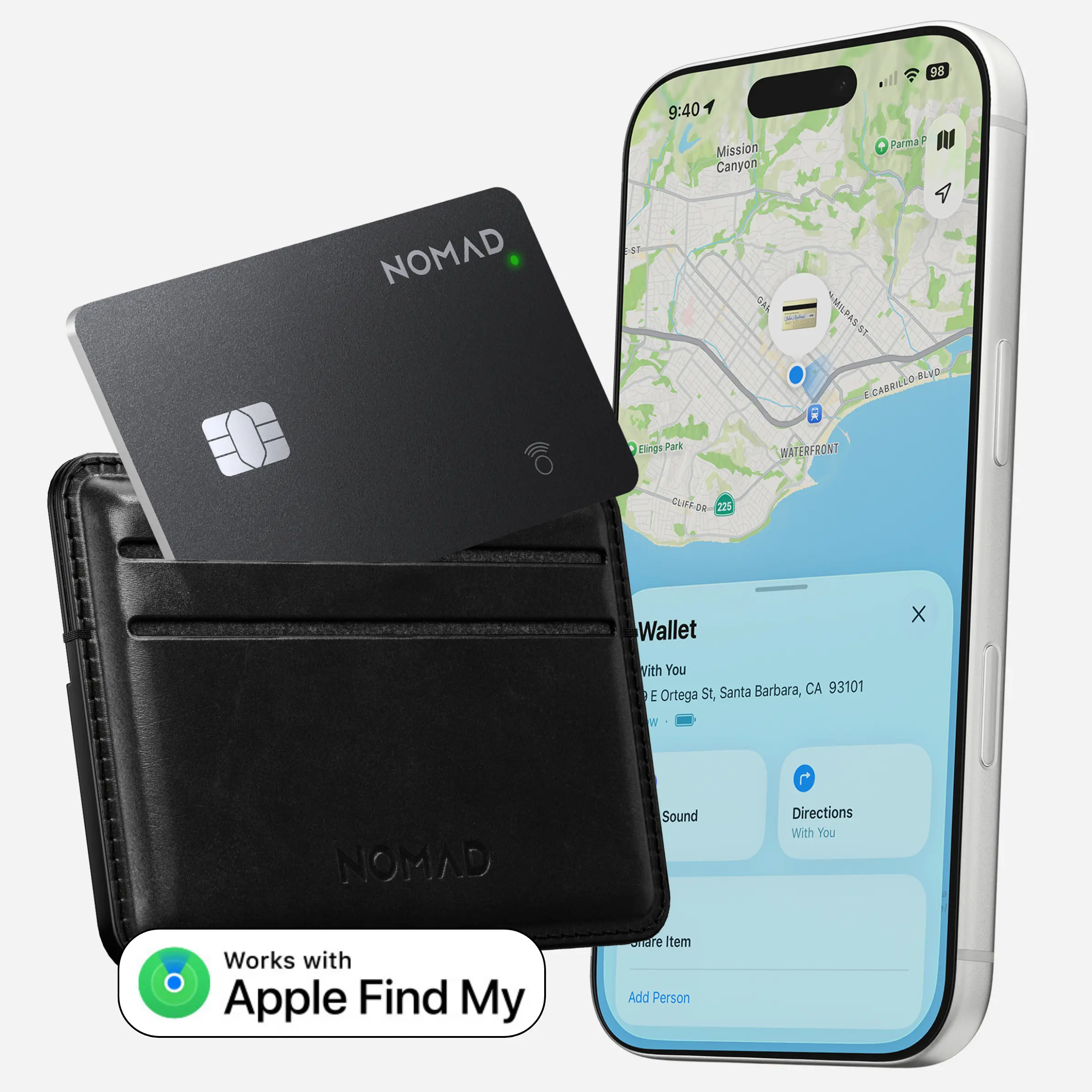 NOMAD Tracking Card Pro GPS Tracker - Waterproof Metal Anti-Lost Wireless Bluetooth Accessory with Lithium Ion Battery, iOS Find My Device Compatible, Black