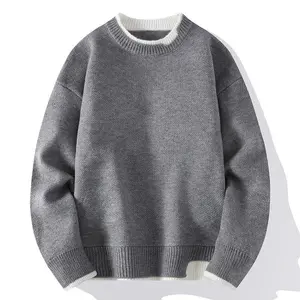Fall Winter Men Knitwear Fake Two-Piece Cashmere Fashion Casual Sweater