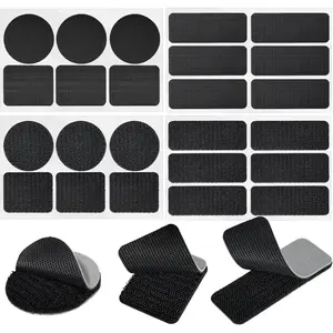 YITTIAN 12 Sets Hook and Loop Strips with Adhesive - Long Rectangles, Short Rectangles and Circles, Wall Adhesive Strips Heavy Duty, Heat-Resistant and  for Indoor and Outdoor Use