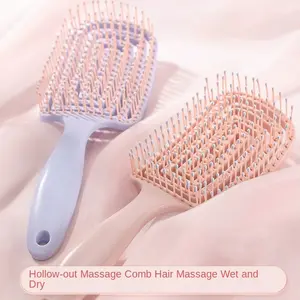 Unisex Fluffy Hair Combs, Valentine's Day Pink And Purple Ribbed Styling Combs, Large Curved Teeth, ABS Plastic Handle.