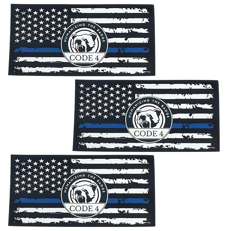 3pcs Thin Blue Line Sticker Code 4, Black White and Blue Stripe American Flag Car Decals, Commemorative Stickers, Honoring Law Enforcement Vinyl Window Bumper Sticker for Cars, Trucks, SUVs, Windows, Laptops, Toolboxes home ornament