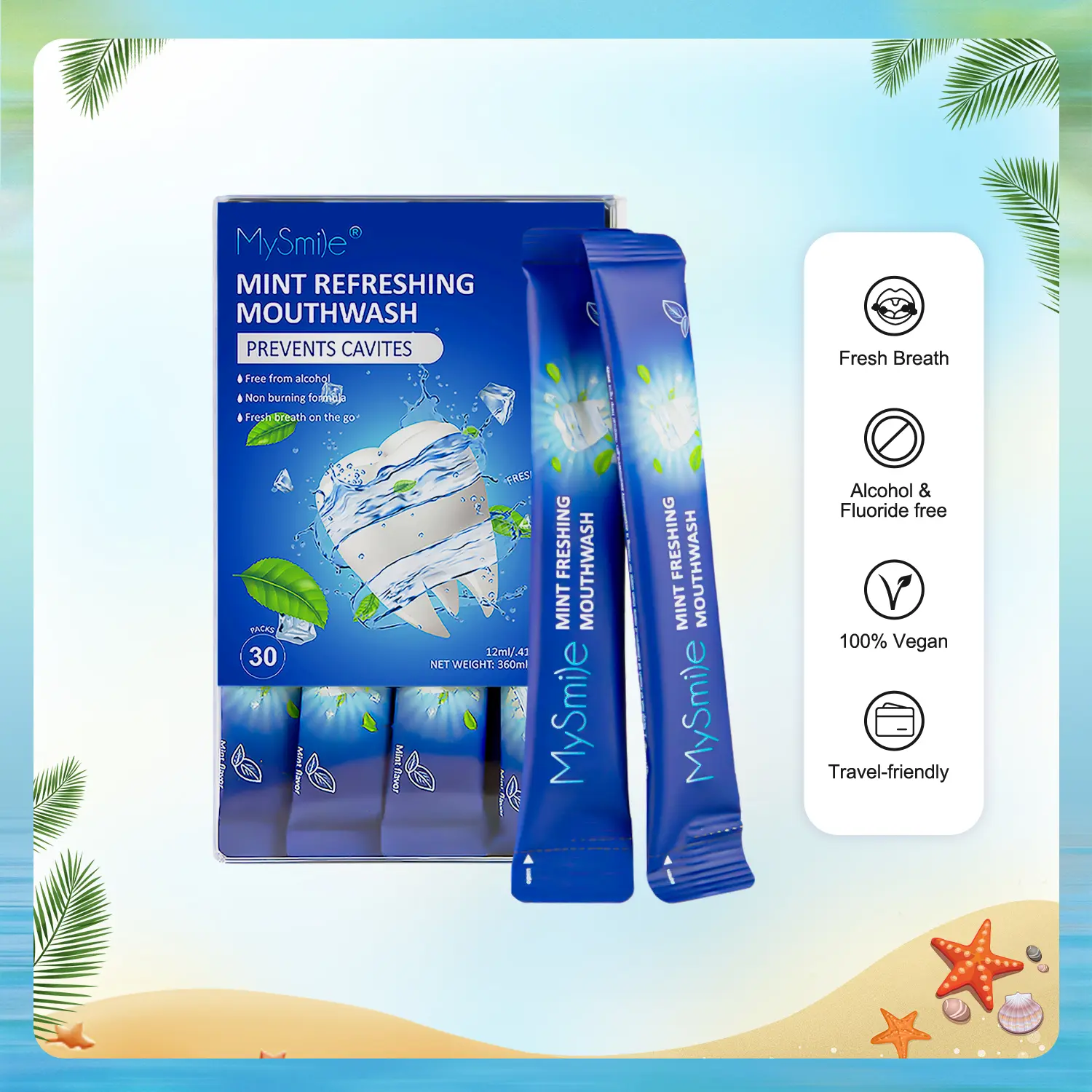 MySmile Alcohol-Free Oral Mouthwash - Bad Breath Killer, Mouthwash Travel Size, Oral Care Mint, Minty Fresh Bright Smile, Natural Teeth Whitening Purse Mini Toiletries, Fluoride-Free, 99% Germ Killing, Cavity Prevention, 0.41 Fl Oz, Pack of 30, Oral Rinse