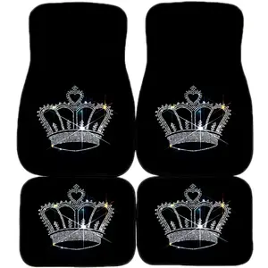 Four-Piece Bling Rhinestone Crown Car Floor Mats, Anti-Slip Waterproof Design, Ideal for Suvs, Sedans, Trucks, Women's Car Accessories, Gift Ideas