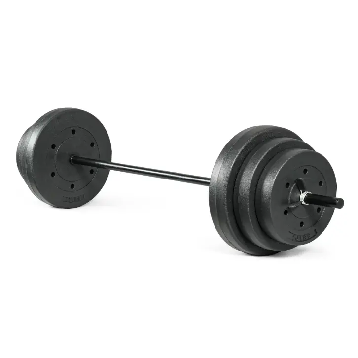 Cap Standard 4.5 Foot Hollow Straight Weightlifting Exercise Bar with 100lb Vinyl Weight Plate Set