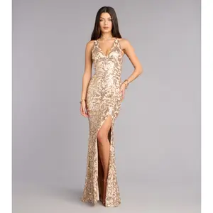 Emely Floral Sequin High Slit Mermaid Dress