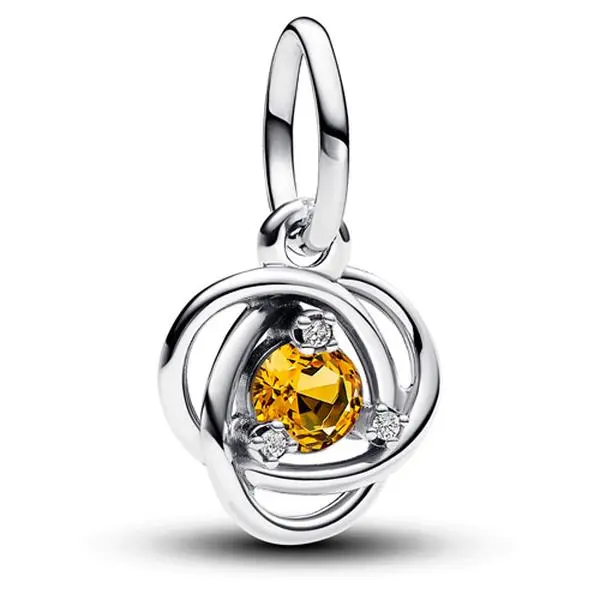 Pandora November Eternity Circle Dangle Charm Bracelet - Sterling Silver, Female Jewelry, Cubic Zirconia, Crystal, Openwork, Honey, Infinity Braid, Symbolizes Eternity, 793125C11
