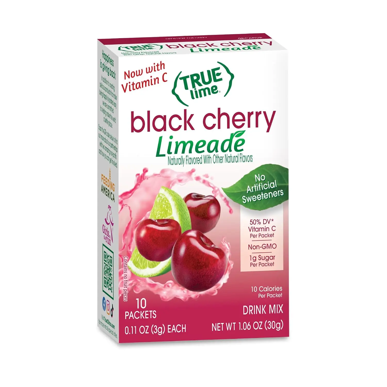 TRUE LIME Black Cherry Limeade Drink Mix (10 Packets) | Made from Real Limes | No Preservatives, No Artificial Sweeteners, Gluten Free | Water Flavor Packets & Water Enhancer with Stevia