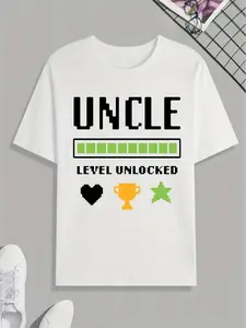 Funny 'Uncle Level Unlocked' Print white T Shirt, Tees For Men, Casual Short Sleeve Tshirt For Summer Spring Fall, Tops As Gifts havoc  garments marios family clothing retro halloween hoodie