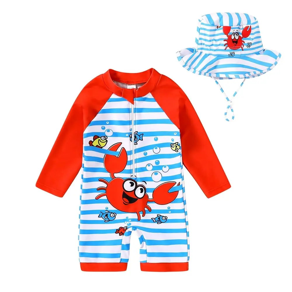 YOUNGER TREE Baby Boys' Long-Sleeve 1-Piece Zipper Rash Guard Sunsuit, Toddler Bathing Suits for Swimming, Long Sleeves, Swimwear Outfits, Outdoor Swimwear, Zippered Front, One-Piece