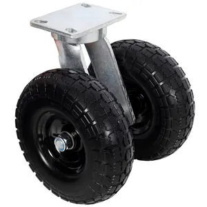10 Inch Heavy Duty Dual Wheel Swivel Caster, 660LBS Load Capacity, Zinc Plated Industrial Caster with Optional Flat PU Foam or Pneumatic Air Wheels