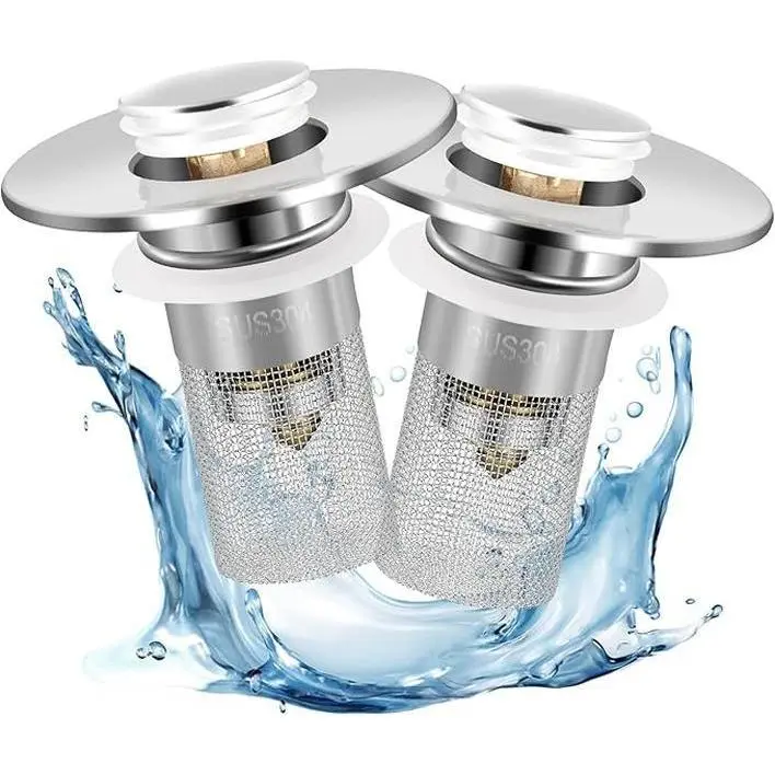 Bathroom Sink Stopper Hair Catcher, Pop Up Sink Drain Filter with Removable Stainless Steel Filter Basket Hair Catcher, for US Bathroom Sink Stopper Replacement.