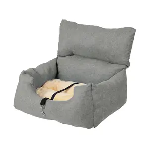 No More Sliding Around – Elevated Dog Car Seat for Small Dogs (Up to 18 lbs) with Safety Tether, Reversible Plush Cushion, Portable Booster Bed for Front or Back Seat, Grey