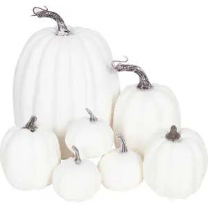 Artificial Pumpkin for Decoration, Fall Pumpkin for Halloween Home Thanksgiving Party Decoration, 7 PCS (White, 4 Sizes)