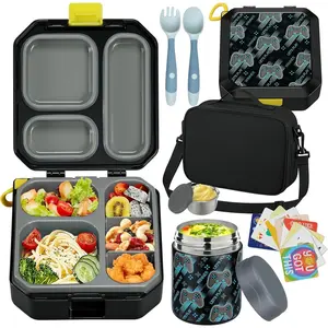 Bento Lunch Box for  with 12oz Soup Thermo Leak-Proof Lunch  Container with 5 Compartment Thermo Hot  Jar and Insulated Lunch Bag for   Girls Boys to School
