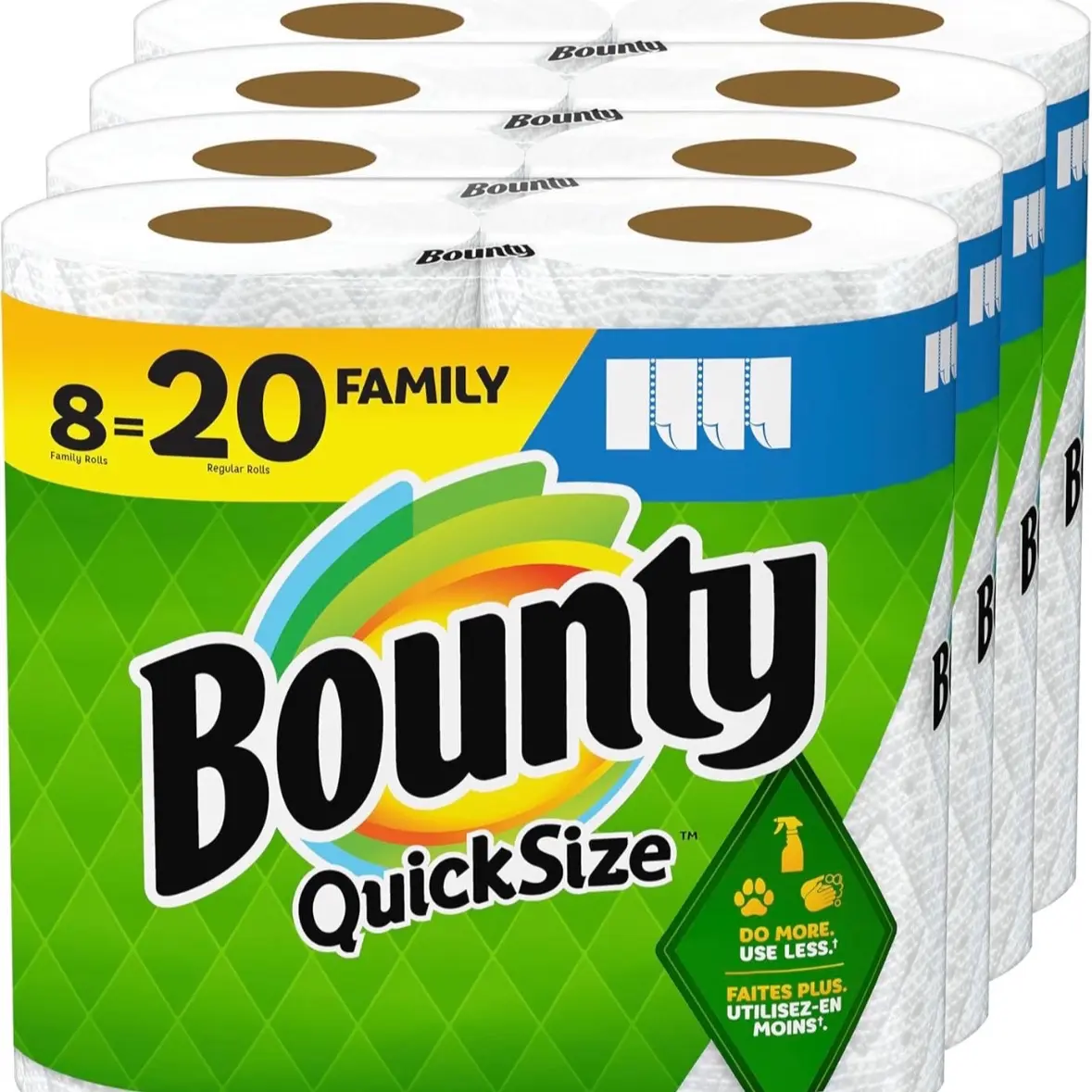 Bounty toallas de papel de tamaño rápido, blanco, 8 rollos familiares = 20 rollos regulares water wipes