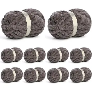 10 Pack of  Chunky Yarn for Hand Knitting,10# Super Bulky- Chenille Yarn, 220 yds/70.5 oz Soft Thick Yarn for Crocheting Chunky Knit Throw Blankets.(Dark Grey)