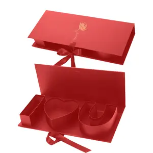 Red 2pcs Empty Flower Gift Box I Love U Cardboard Letter Shaped Fillable Chocolate Strawberry Candy Packaging
