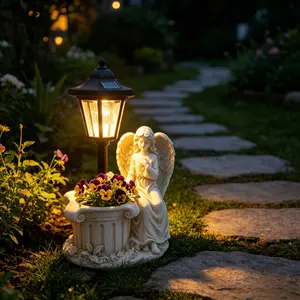 Angel Solar Garden Decor Light, Self-Contained Planter, Outdoor Waterproof LED Courtyard Lamp, Balcony Patio Landscape Ornament, Outdoor Pathway Light, Gardening Gift