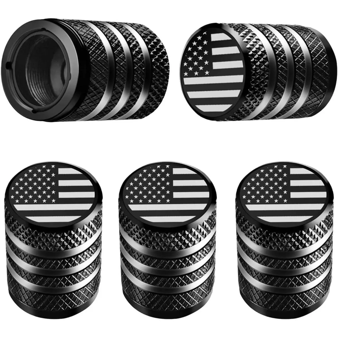 5-Pack Aluminum Alloy American Flag Car Tire Caps, Corrosion-Resistant Auto Parts with Plastic Inner Liner, Easy-Installation Valve Stem Caps for Cars, Truck Accessories