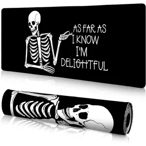 Funny Skeleton Black Mouse Pad Desk Mat, Skull Large Gaming Mousepad with Stitched Edges Non-Slip, Keyboard Mouse Pad for Desktop Computer Laptop Work Home, Horror Office Decor 24x14 in