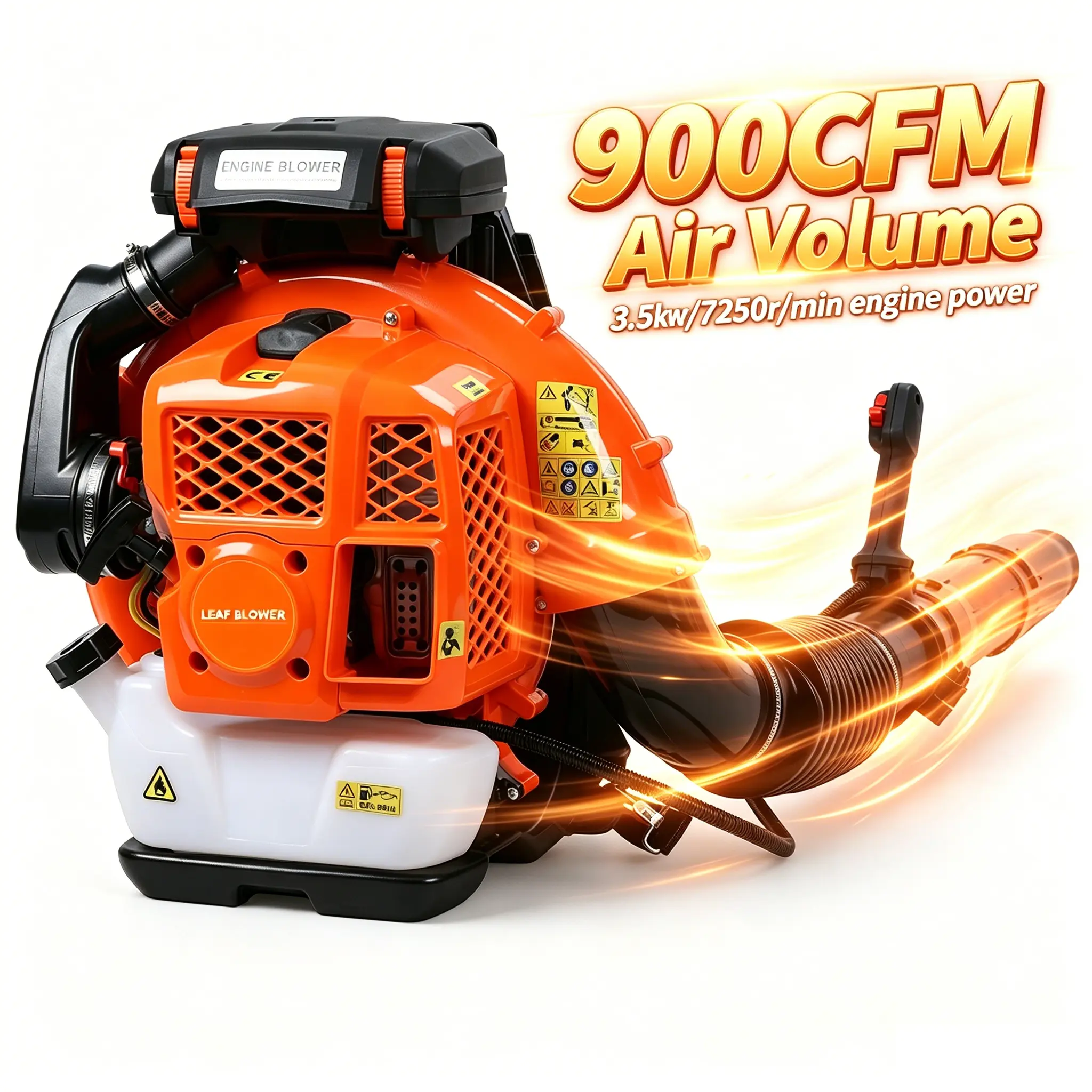 【DealsForYouDays】Portable Gas Powered Backpack Leaf Blower, 80CC 2-Stroke 3HP Engine, 900 CFM High-Velocity Airflow, 92.2m/s Speed, 2.3L Fuel Tank, Orange, for Lawn Care & Snow Clearing, Variable Speed