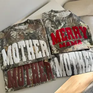 Mother T shirt and Crewneck puff print camo shirt fit 100% cotton unisex heavyweight t-shirts , does not stretch , has thick cotton fabric.