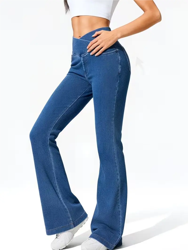 Women's High-Waisted Bootcut Jeans, Sporty Chic Slim Fit with a Stretch Cross V-Waist for Everyday Wear,travel essentials,camping essentials, Outfits, Streetwear