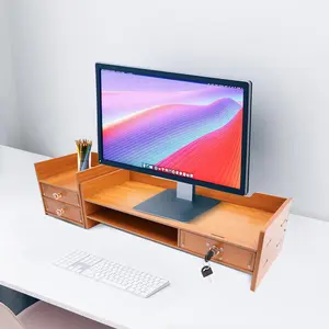 Durable Computer Monitor Stand with 3 Drawers, Lockable Storage, and Space-saving Design for Office Desk Workstation Organizer
