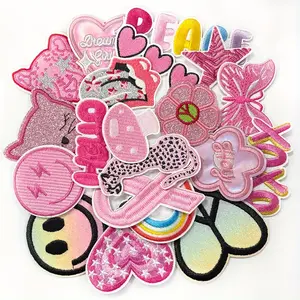 Iron On Embroidered Patches Assorted Pink Cute Cartoon Applique Funny Sew On DIY Fashion Accessories Patches for Clothes Jeans Hats Backpack Socks Bag