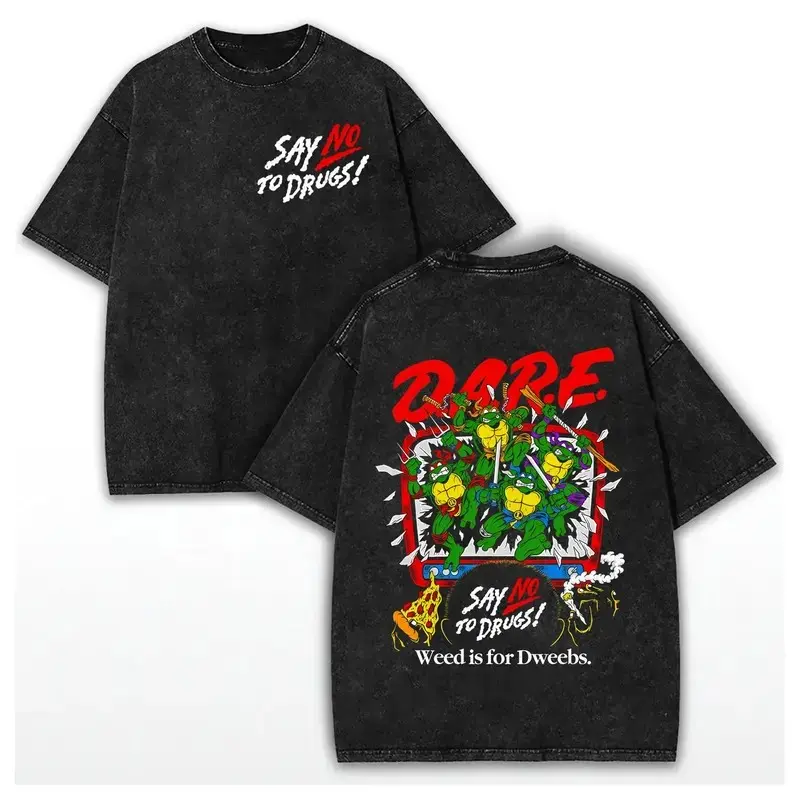 Washed Cotton Unisex Classic Ninja Retro DARE SAY NO TO DRUGS Tee, Vintage Turtles Graphic Shirt, Gift for Fans Gift for Women Gift for Men