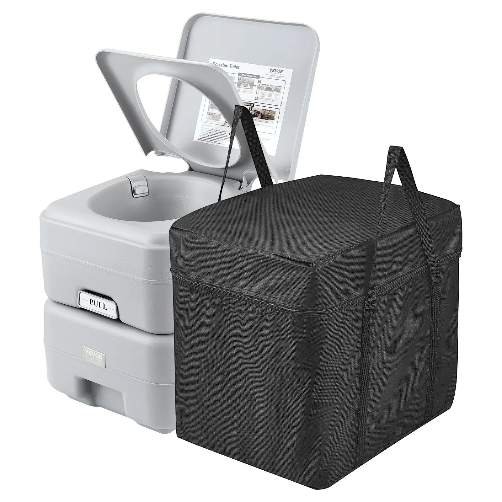 Portable Outdoor Camping Toilet with 5.3 Gal Waste Tank, 3.2 Gal Water Tank, Pressurized Flush, Durable Detachable Leakproof Design, Easy to Empty, Portable Storage Bag for RVs, Camping Gear, Detachable Waste Tank