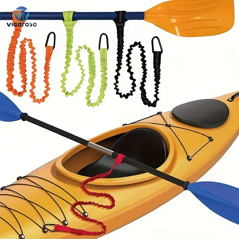 3-Pack Premium Reflective Elastic Kayak Paddle Leashes - Polyester Construction, Safety Hooks, Coiled Lanyards, Anti-Lost Ropes, Essential Accessories for Kayaking, Water Sports