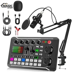 Podcast Live Digital Sound Card Equipment Package, BM-800 Microphone Set, BT Connection, Audio Interface, Audio Mixer, Recording Studio Package, Podcast Microphone Package for Mobile Phone/Computer/PC