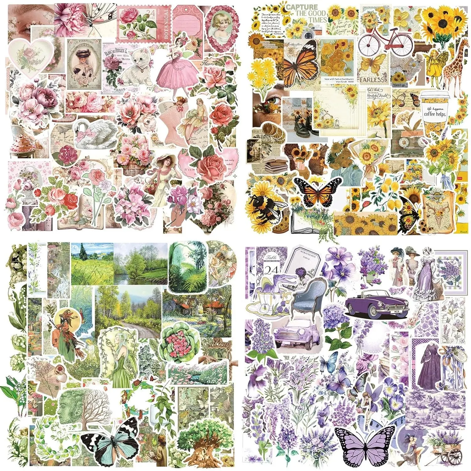 Vintage Aesthetic 400-Piece DIY Scrapbooking Kit - Office Stationery Supplies with Cottagecore Decorative Stickers, Adhesive Washi Tape, Ephemera, Sticker Paper, Opaque Matte Paper for Bullet Journals, Diy Kit