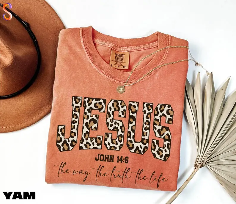 Comfort Colors Christian Jesus Shirt, Cheetah Print Bible Verse Tee, Jesus Loves You Shirt, The Way The Truth The Life T-Shirt