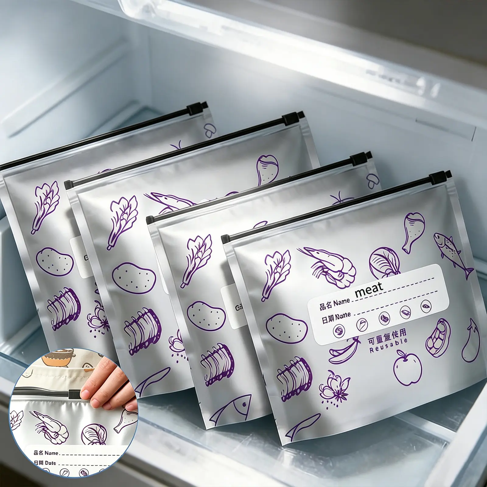 Reusable Aluminum Foil Food Storage Bags - 2026 New Airtight Zipper Pouches, Durable Pouch, Eco-Friendly Lighter Home Organiser for Refrigerated Food, Insulation, Containers