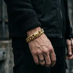 NOX & VESTIGE 18K Gold Plated Miami Cuban Chain Bracelet 6-20mm Heavy Duty Stainless Steel Hypoallergenic Hip Hop Jewelry Skin-Safe Tarnish-Free