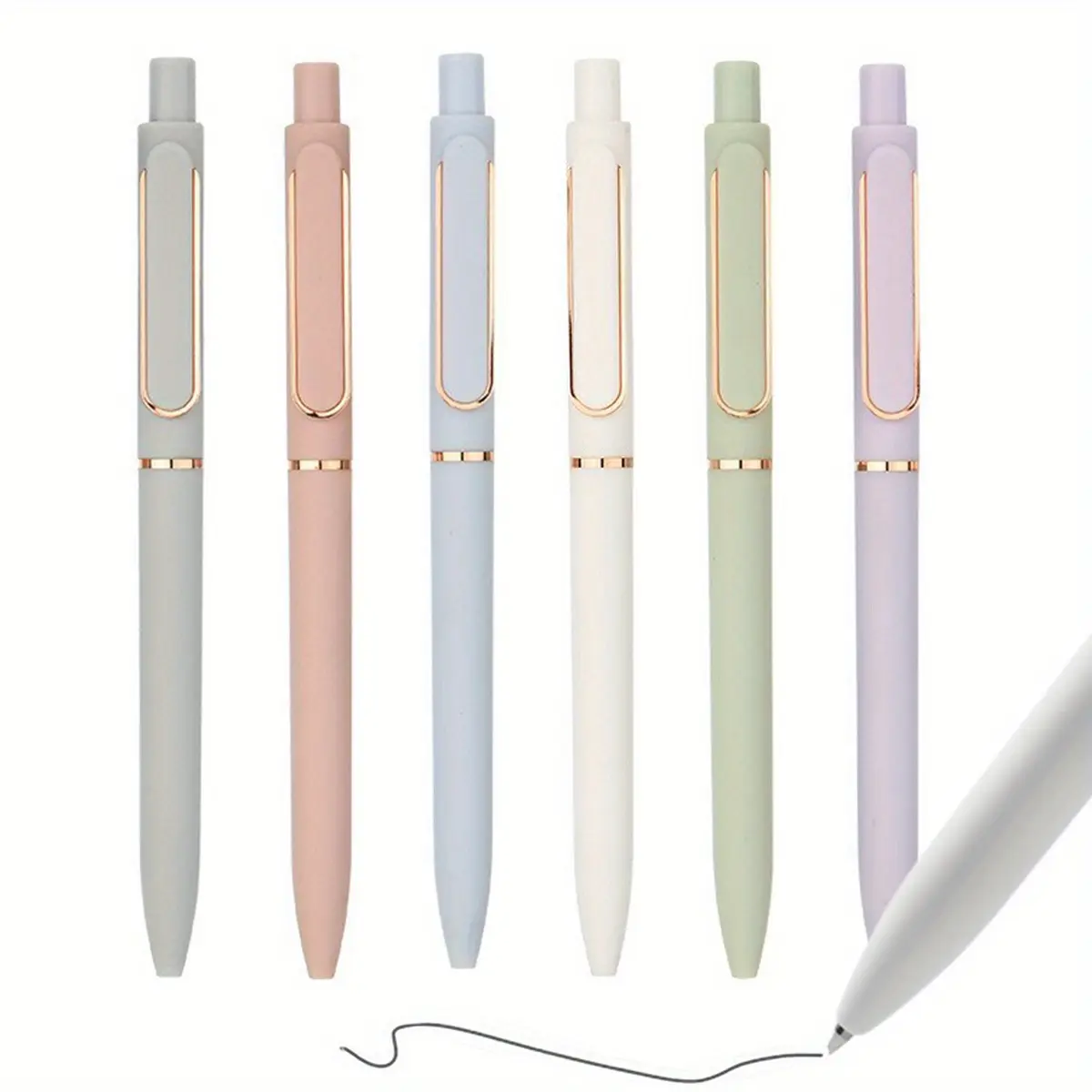 6-pack, retractable pastel gel pens, Smooth Writing Pens, Aesthetic Gel Pens, Pen Set, Elegant Student Pen, 0.5mm fine tip, Retractable Fine Point, black ink, suitable for diaries, office and school supplies