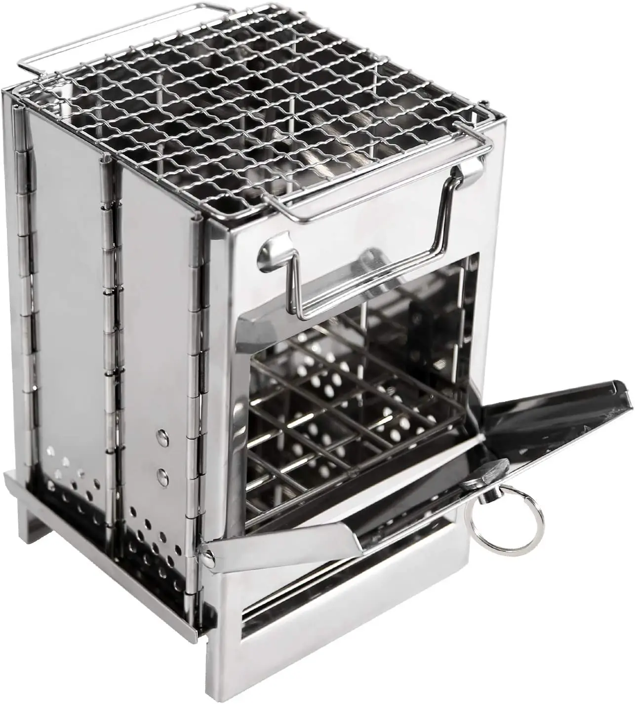 REDCAMP Wood Burning Folding Camp Stove Stainless Steel Grid, Portable Collapsible Backpacking Stove Survival Rocket Stove for Hiking Outdoor Tent Camping Picnic BBQ, Samll