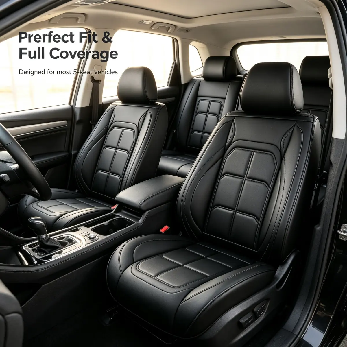 For Dodge Dart 2013-2016/ Nitro 2010-2020 3D Muscle Designed Car 5 Seats Covers, PU Leather Soft Touch Front Rear 5 Seats Covers Full Set Cushion Protector Pad Mat Non-Slip Waterproof for All Seasons Child Seat & Pet Friendly