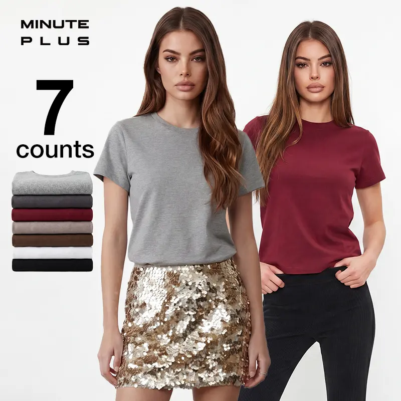 Women's Stretch Cotton-Spandex Crop T-Shirt - Crew Neck, Slim European Fit, Short Sleeve Basic Tee - Silky, Ideal for Workout, Pair with Skirts or Cardigans, T Shirts