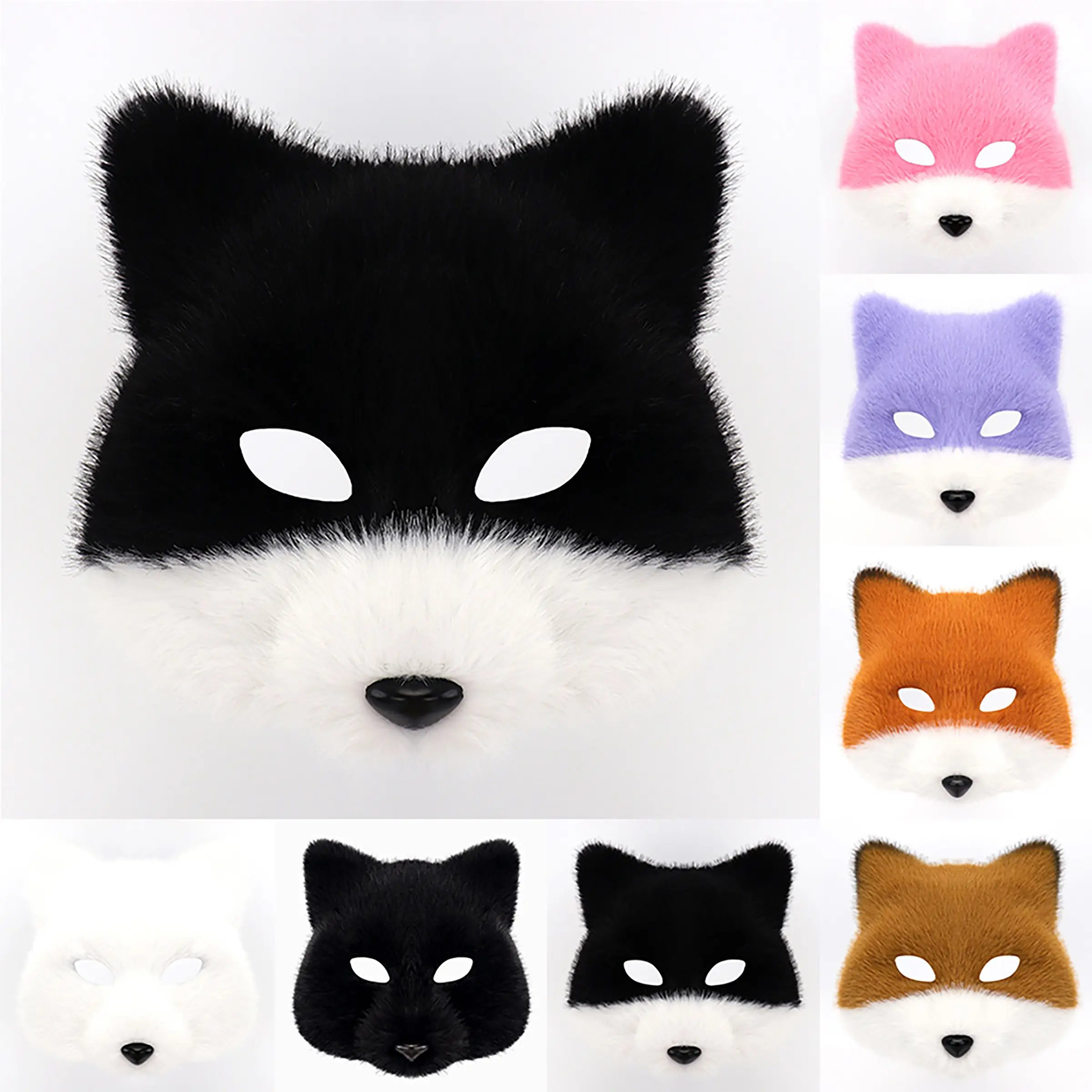 Cat Fox Mask with Fur Costume, Animal Mask for Halloween Party Role Play, Interactive Dress-Up Accessory for Cosplay Events, Animal Head Mask, Furry Mask
