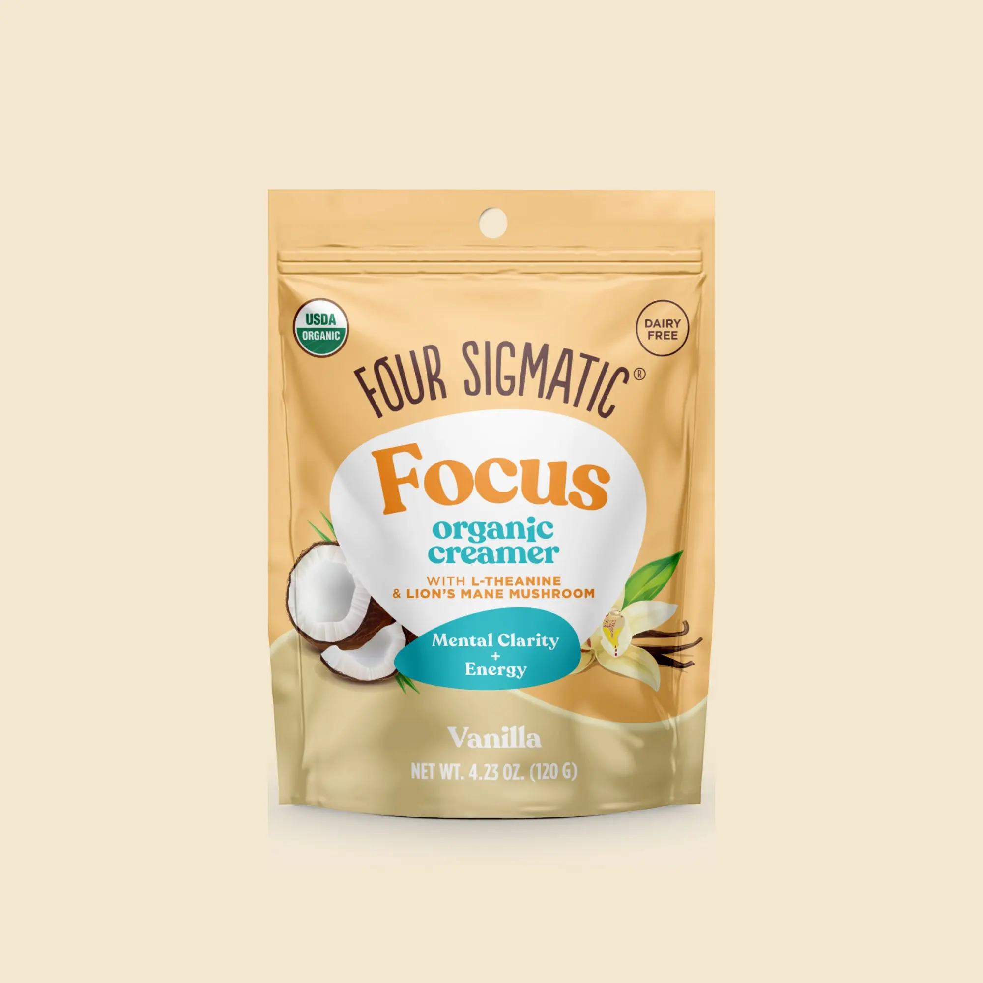 Four Sigmatic - Focus Organic Creamer – Vanilla Flavor, With Lion's Mane and L-theanine, 4.23 oz Bag