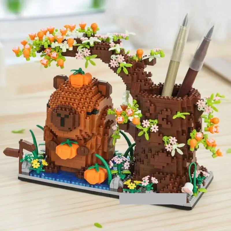 1880pcs Capybara, Desk Organizer Pen Holder, Abs Plastic Construction Toy, Building Block Sets, Creative Building Set, DIY Building Model, Adult Stress Relief, Home Decor Gift, Building Blocks Model
