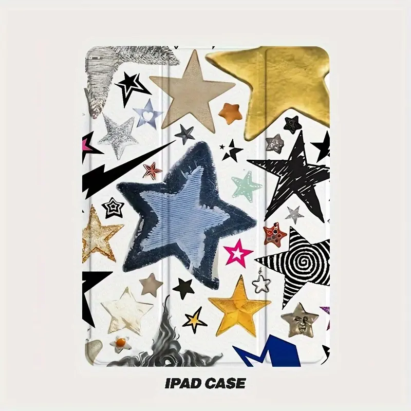 Star Puzzle Trifold Flip Faux Leather Case Tablet Protective Case For IPad Mini 4/ 5/ 6 for ipad Pro 2024 13 Inch/ 202/ 2021/ 2022 Full Screen/ for IPad Air2024/ Air7 2025/ for IPad 10/ 11 2022/ 2023/ 2025/ for IPad 2017/ 2018/ Air1/ Air2/ for IPad 2019/