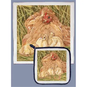 212 MAIN 2-Piece Absorbent Cotton Kitchen Cleaning Set - Buff Orpington Chicken Dish Towel & Pot Holder, Ideal for Chicken Lovers & Gifting
