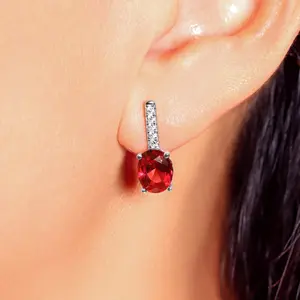 Red Gemstone Sterling Silver Huggie Earings